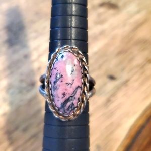VINTAGE Southwestern Handcrafted Pink Rhodonite Ring Sterling Size 8